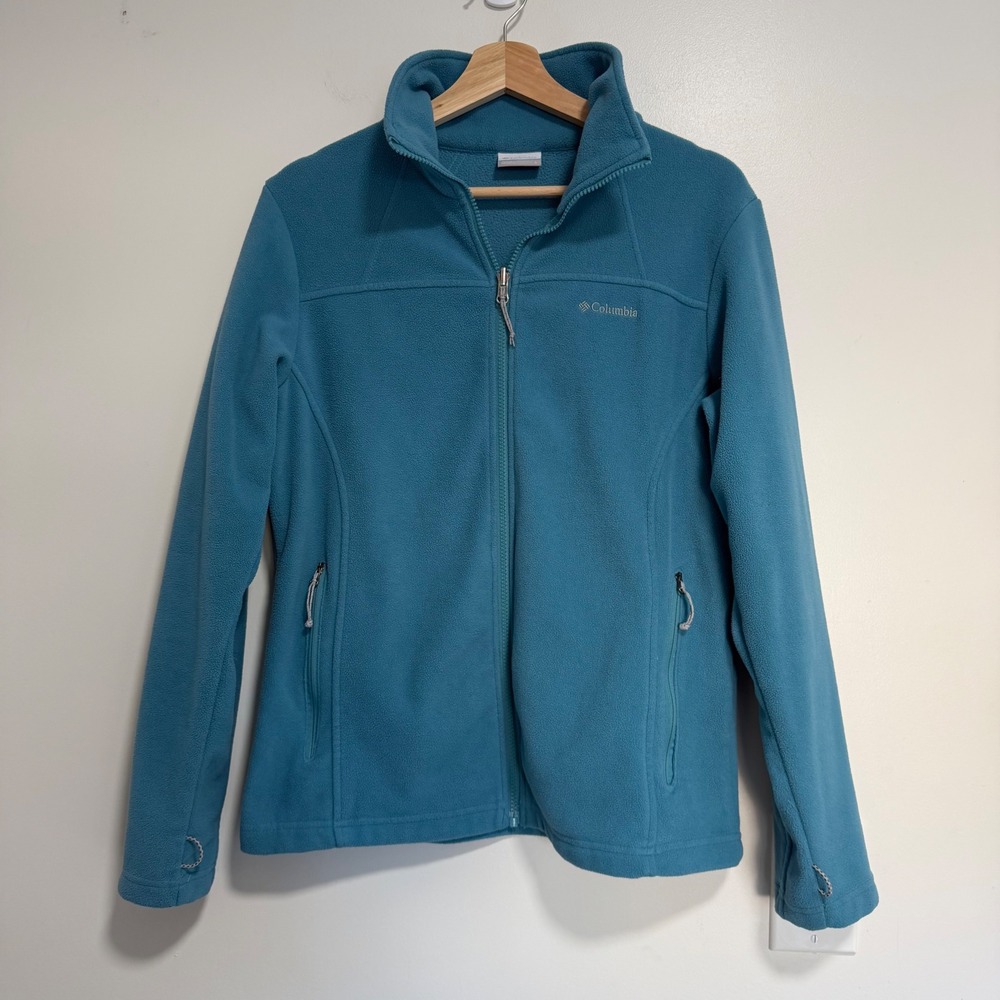 Columbia Full Zip Fleece Jacket Women Large Teal Benton Springs Hiking